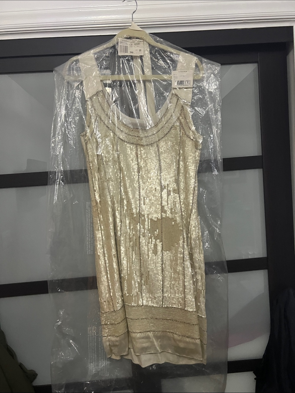 Pisarro Nights Cream and Gold Sequin Sleeveless Dress size 16